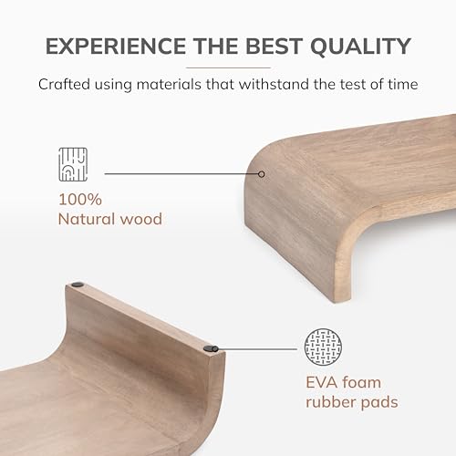 Anji Mountain Wood Monitor Stand Riser Desk Desktop Organizer Table for Home, Office Workspace, Laptop Riser, Ergonomic Design Stand for Gaming Setup, Biscotti - color: Biscotti, size: Basic Stand Without USB Ports