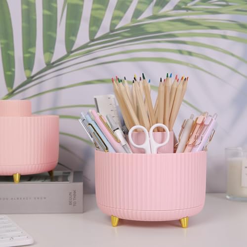 SKYDUE 360 Rotating Multipurpose Organizer - Cute Rotating Pen Holder with 5 Slots for Art Supplies, Office, School, Home - color: Pink_1Pack