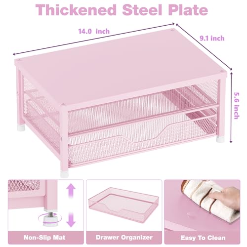 OPNICE Computer Monitor Stand Riser, Desk Organizer with Drawer, Printer & Laptop Stand, Office Desk Accessories & Workspace Desktop Organizers Storage for Office Supplies(Pink) - color: Pink, size: With Drawer