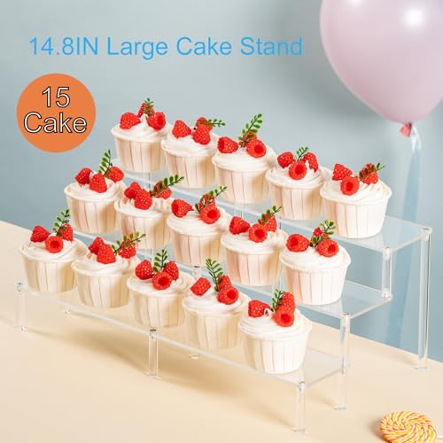 HENABLE 14.8 IN Large Acrylic Perfume Organizer Stand, Clear Display Risers for Perfume, Cologne, Cosmetic, Skincare, Funko POP, Dessert Display, Cupcake Stand Holder - size: 3-Tier Large 14.8IN