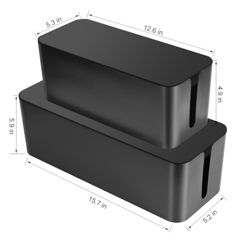 Cable Management Box, 2 Pack Large & Medium Cable Organizer Box with 17 PCS Cable Management Set, Cord Organizer Box to Hide Surge Protector on Desk or Floor (Black) - color: Black