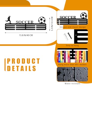 Resama Medal Hanger Holder Display Wall Rack Frame Shelf-Medal Hanger Awards Ribbon Soccer,Gymnastics,Holder Display Rack for 60 Medals - color: Soccer