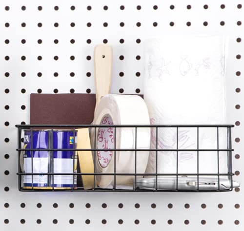 Pegboard Basket Size L, Black - Hooks to Any Peg Board - Square Style Wire Shelf Baskets - Organize Tools, Workbench, Accessories, Garage Storage - Wall Organizer Attachments - size: Large