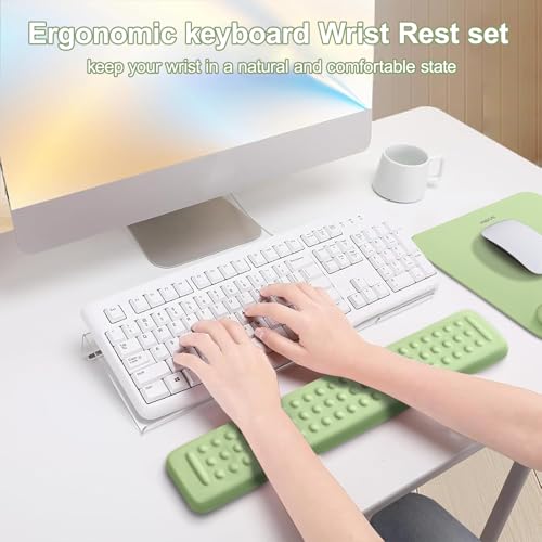 MOSISO Computer Keyboard Stand&Wrist Rest Support for Keyboard &Mouse Pad Set, Ergonomic Massage Wrist Rest Set, Easy Typing Working Acrylic Clear Stand for Office Home, Sage Green - color: Sage Green