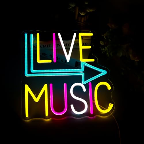 Live Music Neon Signs for Wall Decor,Led Neon Lightfor Live Room, Game Room, Broadcasting Room, Music Studio - style: live music001