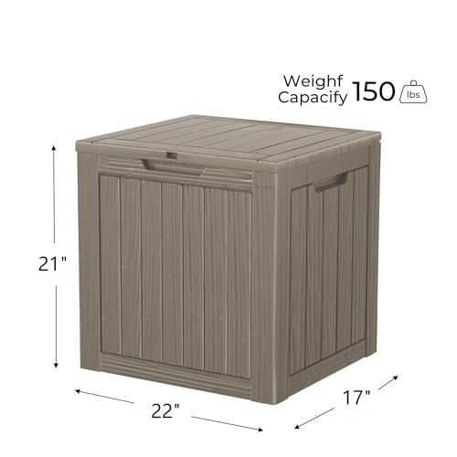 Outdoor Storage Box Waterproof, 35 Gallon Lockable Resin Deck Box Small, Patio Storage Bin for Pool Accessories Cushion Furniture, Garden Tools, UV-Resistant Outside Delivery Grey - color: Grey, size: 35 Gallon