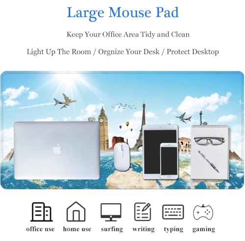 31.5x11.8 Inch Non-Slip Long Extended Large Gaming Mouse Pad with Stitched Edges XL Laptops Keyboard Mouse Mat(Travel World) - color: Travel World