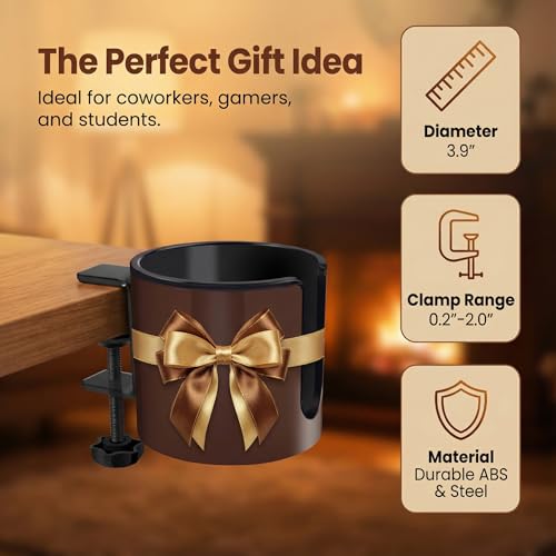Luxury 2pcs Desk Cup Holder, Tool-Free Clamp On Desk Cup Holder, Fits 40oz Tumbler Holder & 0.2-2in Thick Desks, Anti-Spill for Office, Home, Gaming (2PCS Brown) - color: 2PCS BROWN
