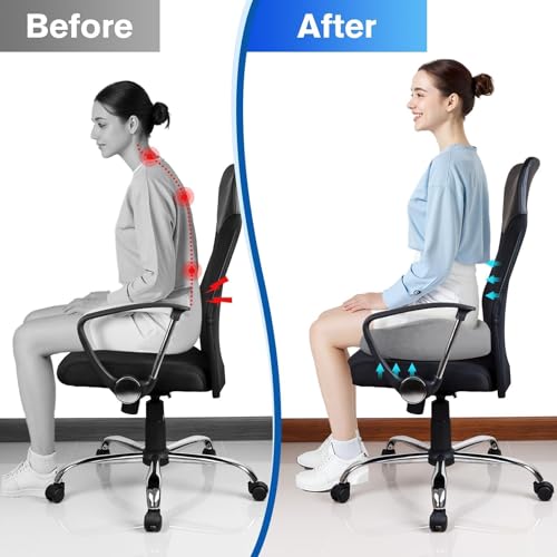 CushyOasis Seat Cushion, Chair Cushions, Office Chair Cushions, Anti-Slip Bottom & Removable Cover Tailbone Pain Relief Cushion, Memory Foam Seat Cushion, 5.28 in Thick (Light Grey) - color: Light Grey, size: X-Large