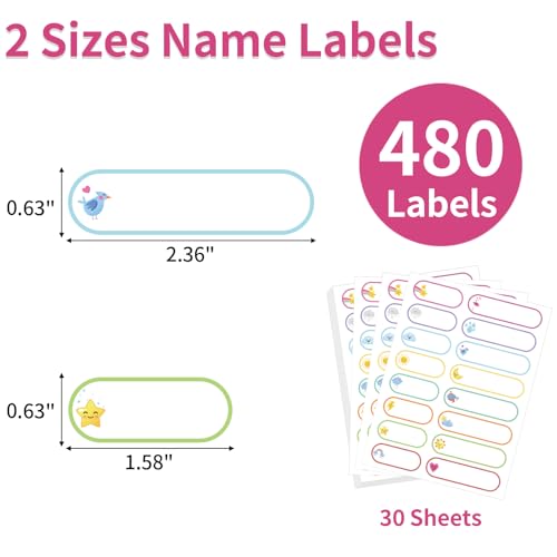 480 Pcs Labels for Kids Stuff Daycare, Waterproof Baby Name Label, Washable Bottle Labels, Reusable Self-Adhesive Tag Stickers for School Essentials, Self-Laminating Write-on (Weather) - style: Weather