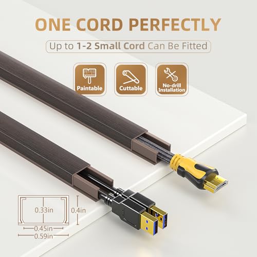 Delamu Cord Hider, 85in Cord Covers for 1 Wire on Wall, One-Cord Cable Hider, Easy Mount Wire Hiders Wire Covers for TV Cords on Wall, PVC Cable Cover Management Kit, 6X L14.2 W0.59 H0.4in, Darkwood - color: DarkWood, size: 85in L x 0.59in W x 0.4in H