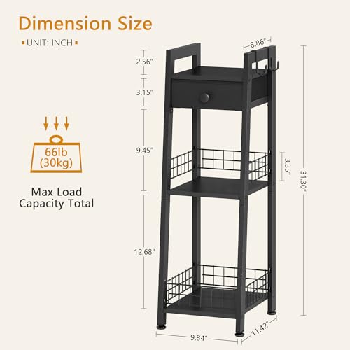 Gewudraw 3-Tier Narrow Ladder Shelf with Drawer, Bathroom Table Stand for Small Space, Narrow Bathroom Standing Shelves with Storage for Living Room Bedroom Kitchen, Black - color: Black, size: 3 Tier Narrow