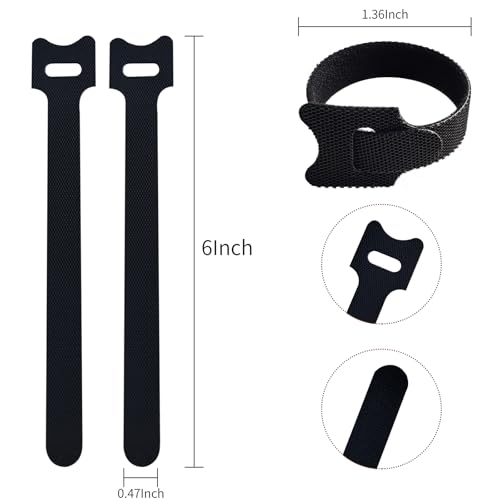 6 Inches Black Reusable Cable Ties,Multi-purpose Adjustable Cord Straps, Cable Organizer,Cord Wrap and Hook Loop Cords Management,Adjustable Cord Ties for Organizing Home, Office, Data Centers,60 PCS - size: 6inches-60PCS