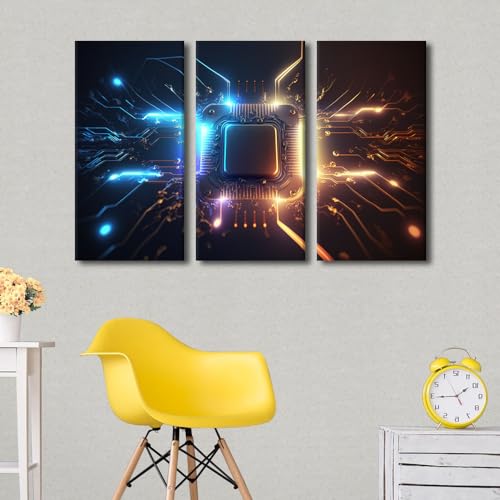 3 Pieces Chip Home Decor Wall Microchip Processor Pictures Canvas Wall Art CPU and Microprocessors Posters and Prints Contemporary Home Decor Stretched and Framed Ready to Hang (42"Wx28"H - color: Artwork-01, size: 42"Wx28"H