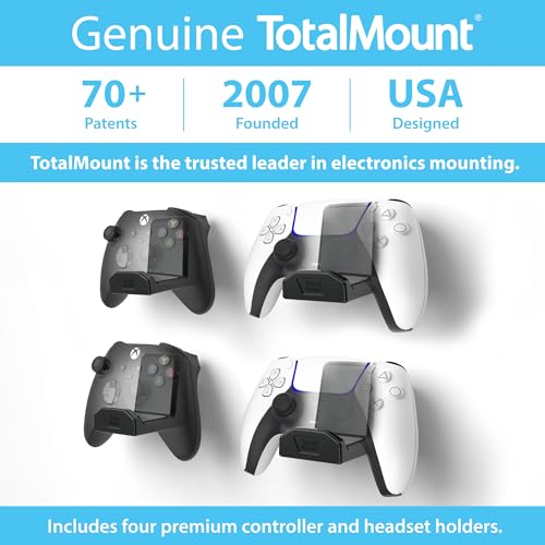 TotalMount Controller Wall Stands (4 Pack) with Non-Slip Pads & Removable Adhesive for Xbox, PS5, PS4, and Nintendo – These Premium Holders Won’t Damage Your Wall with Screws or Permanent Adhesive - color: Premium Black – Four Pack