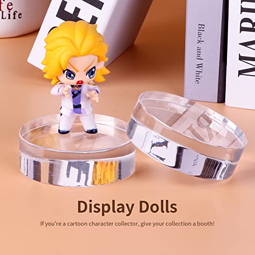 Acrylic Round Display Block, 2 Pieces 3 x 3 x 1 Inches Edge Polished Clear Display Pedestal Display Base