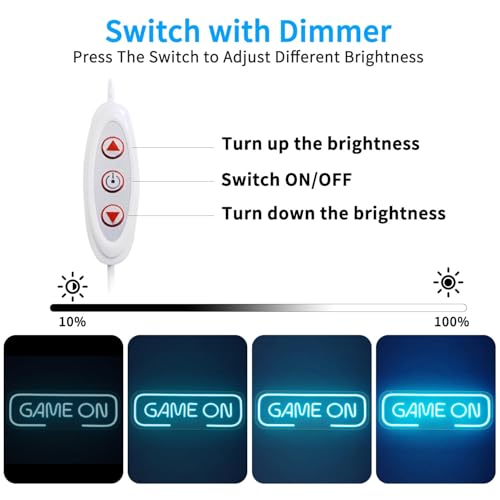 Gaming Letter Neon Sign for Wall Decor, USB Powered Dimmable Ice Blue GAME ON Signs,LED Gamer Neon Sign for Wall Decor,Arcade Room, Game Room, Bedroom, Kids, Boyfriend,Gifts - style: GAME ON