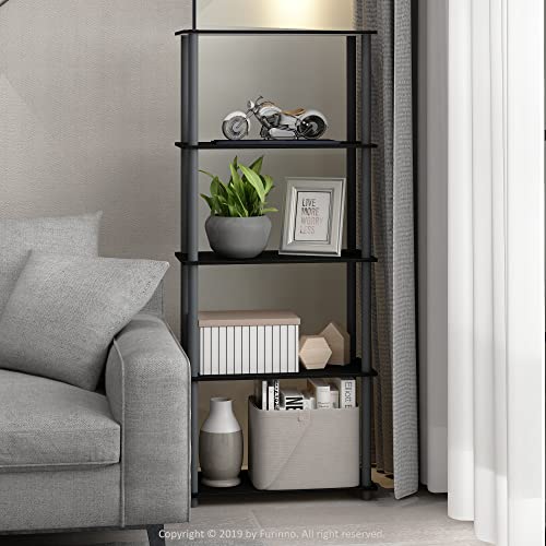 Furinno TURN-N-TUBE Storage Shelves, 5-Tier Book Shelf, Corner Shelf, Toolless Open Shelves, for Organization and Storage, Living Room, Garage, Home Office, Black - color: Black/Grey, size: 5-Tier Round Tube