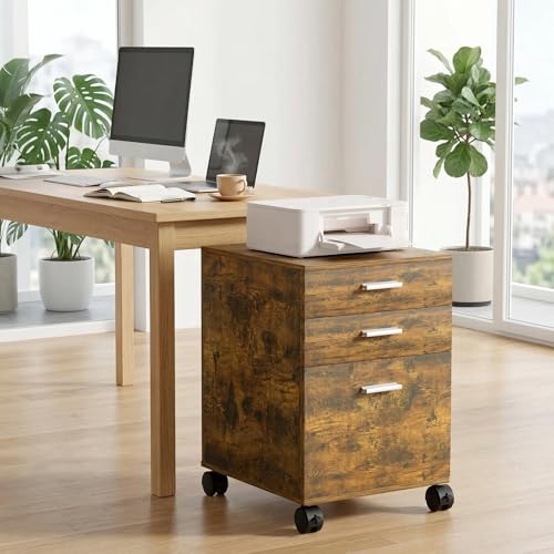 3 Drawer File Cabinet with Wheels,Pre-Assembled Wood Organizer for Home Office,Mobile Printer Stand Storage,19" L x 16" W x 22" H(Brown) - color: Brown