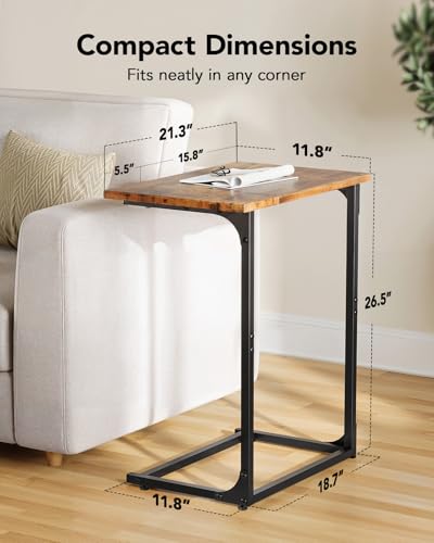 Pipishell C-Shaped Side Table, C Table for Sofa with Two-Piece Desktop & Metal Frame, Large Surface End Table for Living Room, Bedroom, Beside, and Home Office, Rustic Design - color: Vintage Rustic Brown