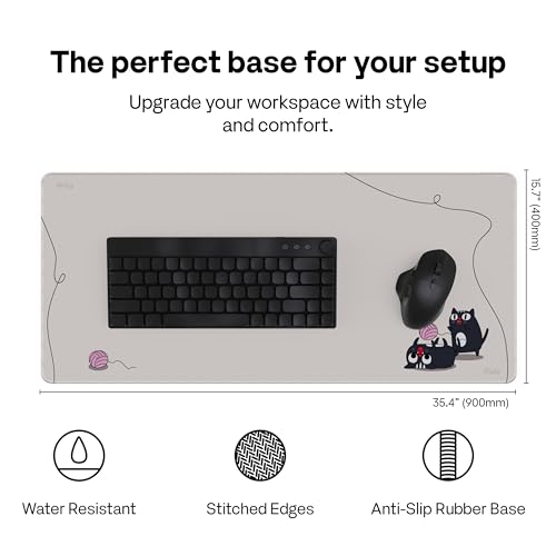 Pixio Mouse Pads - 36 x 16 inch XXL Playful Cats (Side) Beige Multifunctional Large Desk Mats for Gaming, Office, Desktop Anti-Slip Waterproof Washable Computer Mouse Mat - color: Beige Playful Cats (Side)