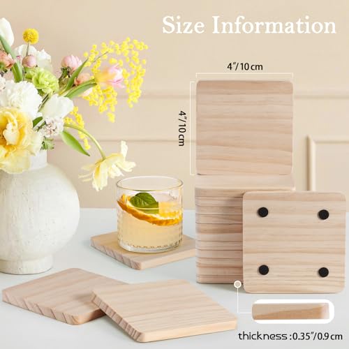 60 Pieces Unfinished Wood Coasters, GOH DODD 4 Inch Wooden Blanks with Non-Slip Pads for Laser Engraving Wood Burning Staining Painting Decoupage Housewarming Gifts Wedding Crafts Education, Square - color: Suqare-60pieces