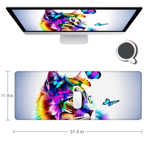 Large Gaming Mouse pad,Colorful Cat Anti Slip Rubber Base Mouse pad, Suitable for Computer, Laptop, Office Desk Accessories - color: Colorful Cat