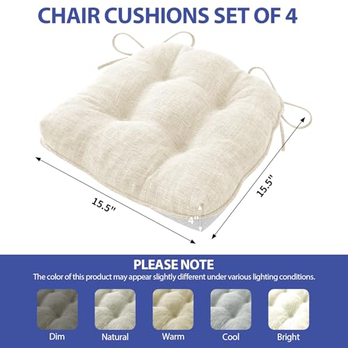 IPYNBAP Chair Cushions Set of 4, 4" Outdoor & Indoor Seat Cushions with Ties, Non Slip, Memory Foam Chair Pads for Dining, Kitchen, Office, Patio Furnitures, 15.5" x 15.5", Beige - color: Cream, size: 15.5" x 15.5" x 4"