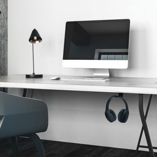 Kanto HH Universal Under Desk Headphone Hook - Black - Solid Steel Construction - Mount Using 3M Adhesive or 2 Included Screws - color: Black