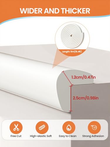 16.4FT L-Shape Baby Corner Protector Guards, Pre-Taped, 0.47''Thick | Edge Safety Bumpers for Furniture & Sharp Table Corners, with 10 Corners, Waterproof Soft Foam Adhesive Guard Cushion, White - color: White, size: 0.47''Th (16.4ft)