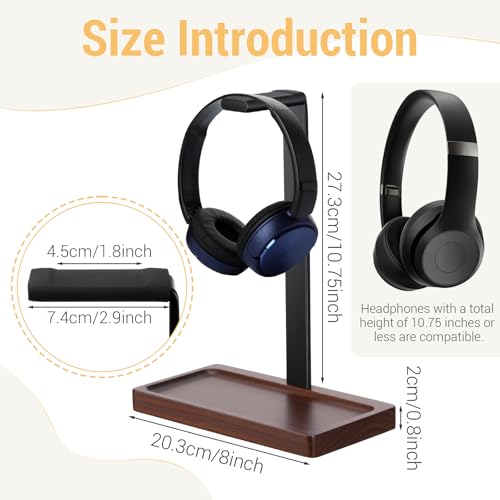 Wood Headphone Stand, Walnut Headset Stand for Desk, Universal Headphone Holder with Storage Base for Gaming, Music Headsets(Dark Brown) - color: Dark Brown