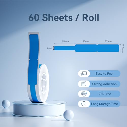NIIMBOT Thermal Transfer Cable Labels 0.49" x 4.29", Only for N1(B18) Label Maker, PET Material, Waterproof and High-Temperature Resistance, Long Storage Time, 1 Roll of 60, Blue - color: 0.49''×4.29''-blue Cable