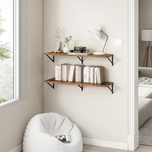Fun Memories 40 Inch Floating Shelves, 12 Inch Deep Wall Shelf, 40 x 12 Floating Shelf Set of 2, Wood Floating Shelf Wall Mounted, Large Kitchen Living Room Bedroom Storage Shelves, Walnut - color: Walnut, size: 40"W x 12"D