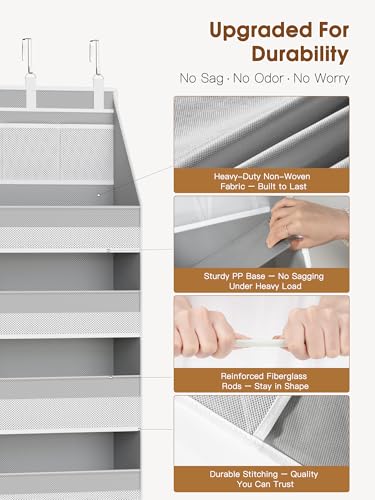 Criusia Over The Door Organizer, Heavy-Duty 6-Shelf Hanging Storage with 13 Mesh Pockets, 55lbs Capacity Behind The Door Storage for Nursery, Bathroom, Bedroom, and Dorm, Grey - color: Grey, size: 1 PACK