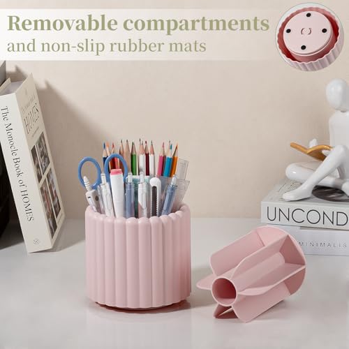 Anyoifax 360° Rotating Pen Holder 7 Slots Desk Organizer Removable Pencil Cup Plastic Art Supplies and Accessories Desktop Storage Box Caddy for Office, School, Home (Pink) - color: Pink, size: Small