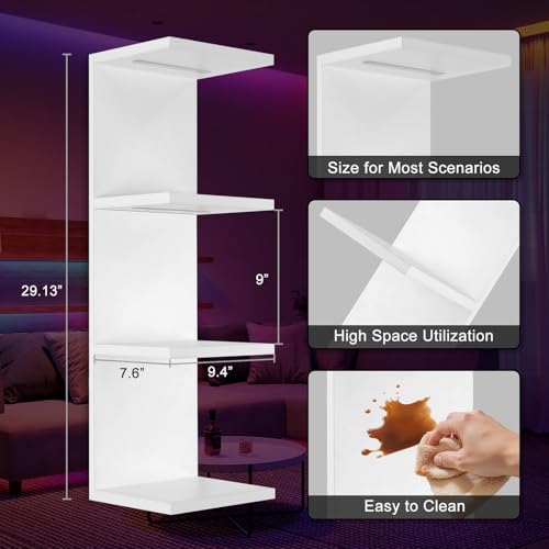 4 Tier RGB Wall Shelf-Gaming Shelf with Remote Control, Lack Shelves with Light for Bedroom | Easy to Install Cosmetic & Display Modern Shelf, White - color: 4r-white