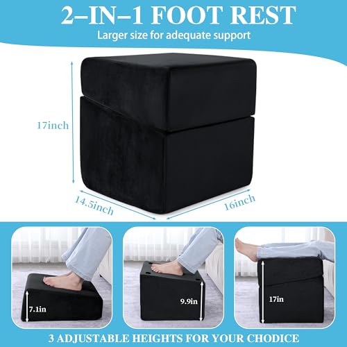 Under Desk Foot Rest, ROYALAY Ergonomic Office Footrest with 3 Adjustable Heights, High-Density Memory Foam Leg Rest for Home, Travel, Airplane with Washable Cover - color: Black, size: 16*16*17in