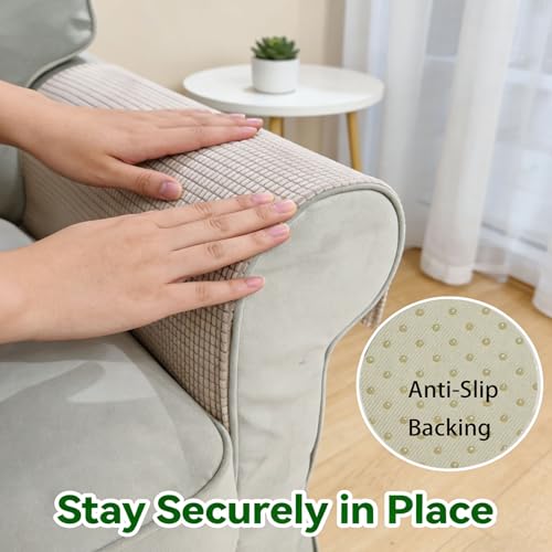 Couch Arm Covers for Sofa Chair, Waterproof Armrest Armchair Covers Non-Slip Recliner Slipcovers, Headrest Cover, Set of 2 (Sand, 24"×20") - color: Sand