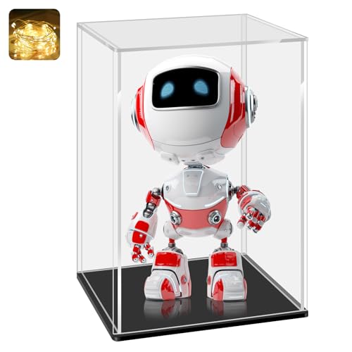 LANSCOERY Acrylic Display Case, 4.7x4.7x7 in, Upgraded Thickened UV-Resistant Showcase, 98% Clarity Dustproof Box with Glossy Black Base for Action Figures, LEGO & Models, Scraper & LED Light - color: Black, size: 4.7x4.7x7inch; 12x12x18cm