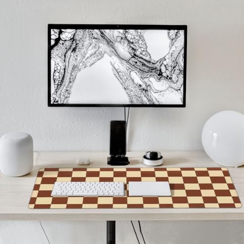 Brown Beige Checkered Mouse Pad Large Desk Mat for Keyboard and Mouse Non-Slip Gaming Mousepad Office Desk Accessories for Computer 35.4x15.7Inch - color: Brown Beige Checkered