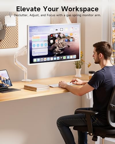 BIZUM Heavy Aluminum Monitor Stand 17 to 43 Inch Monitor Arm, Adjustable-Monitor Mount up to 33lbs with Clamp and Grommet Base, VESA 75x75/100x100mm White - color: White