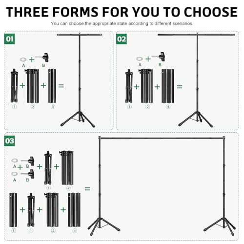 3-in-1 Adjustable Backdrop Stand 10 x 7.5 FT, Portable Photography Background Stand Kit with Carrying Bag, 6 Clamps & 2 Sandbags for Studio, Party, Video, Banner Display - color: Black, size: 10x7.5 ft