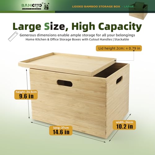 BAMOTTO CRAFTBAMBOO Large 14.6”x10.2”x9.6” Lidded Bamboo Storage Bins - Stackable with Handles, Box/Cube/Basket for Home Kitchen Office, Organize Tableware Toys Crafts Books - color: Single Bamboo Box with Lid - Large, size: 14.6"L x 10.2"W x 9.6"H