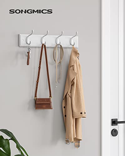 SONGMICS Wall-Mounted Coat Rack, Hook Rack, 4 Dual Metal Hooks, for Coats, Bags, Keys, in the Entryway, Bedroom, Living Room, White ULHR23WT - color: White, size: 1 Pack-4 Hooks