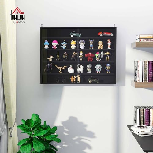 HOMCOM 5-Tier Display Cabinet, Glass Door Cabinet with Adjustable Shelves, Wall-Mounted Display Case for Playroom, Bedroom, Black - color: Black