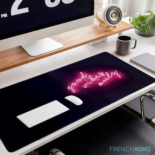French KOKO Large Mouse Pad Desk Mat Protector Keyboard Pad Desktop Office School Decor Big Extended Quote Computer Accessories Mousepad Good Vibes Only Inspiration Work - color: Good Vibes Only, size: 16.5" x 36"