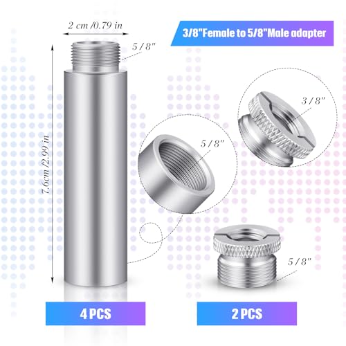 Weewooday 4 Pieces Mic Stand Extension Tube 5/8 Inch Microphone Extension Pipe Aluminium Alloy Stand Extenders Screw Boom Tubes with 2 Metal Adapters(Sliver) - color: Sliver