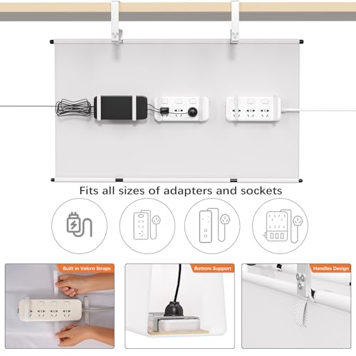 Under Desk Cable Management Tray - 28" Cord Organizer for Desk No Drill, Fabric Under Table Wire Organizer with 16X Cable Ties Hide for Office/Home, Cord Hider Fits Adapters & Sockets, White - color: White, size: 28'' L