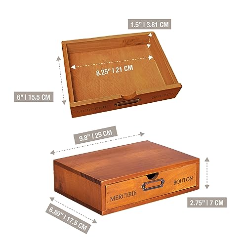 Wooden Single Drawer Unit - Solid Wood Monitor Stand for Desktop Organization and Storage - Stackable Desk Organizer - Rustic Nightstand With Label Holder - Countertop Organizer