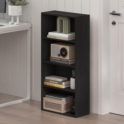 Furinno Basic Book Shelf, 4-Tier Bookcase with Open Shelf, Bookshelf, Cube Storage Organizer, 7 x 17 x 35, for Living Room, Bedroom, Home Office, Espresso - color: Espresso, size: 4-Tier, 7 x 17 x 35